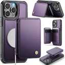 Compatible with Magsafe for iPhone 14 Pro Wallet Case Magnetic Card Holder, RFID Blocking 2 in 1 Detachable Kickstand Shockproof Case for Women Men, Purple