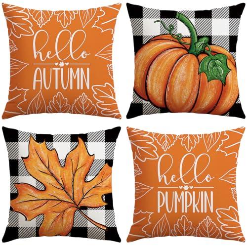 Pack Of 2 Artscope Fall Decorative Throw Pillow Covers 20x20 Inch Set of 4 Fall Gifts for Home Decor, Buffalo Plaid Autumn Pumpkin Maple Leaves Harvest Decoration Pillow Cases for Home Sofa Couch Decor-Orange A Pack Of 2 Artscope Fall Decorative Throw Pillow Covers 20x20 Inch Set of 4 Fall Gifts for Home Decor, Buffalo Plaid Autumn Pumpkin Maple Leaves Harvest Decoration Pillow Cases for Home Sofa Couch Decor-Orange A