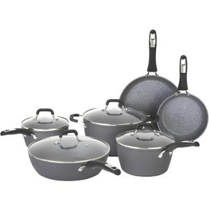 Bialetti Impact 10-Piece Textured Aluminum Cookware Set with Pots, Pans, and Dutch Oven, Nonstick Pots and Pans Set for Kitchen, Gray