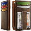 BULLIANT Magnetic Closure Slim Wallet-Genuine Leather Front Pocket Wallet for Men,RFID Blocking,Holds 12 Cards and Money Clip (Coffee7740)