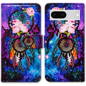 Case for Pixel 7a,Dream Catcher Galaxy Sky Leather Flip Phone Case Wallet Cover with Card Slot Holder Kickstand for Google Pixel 7a