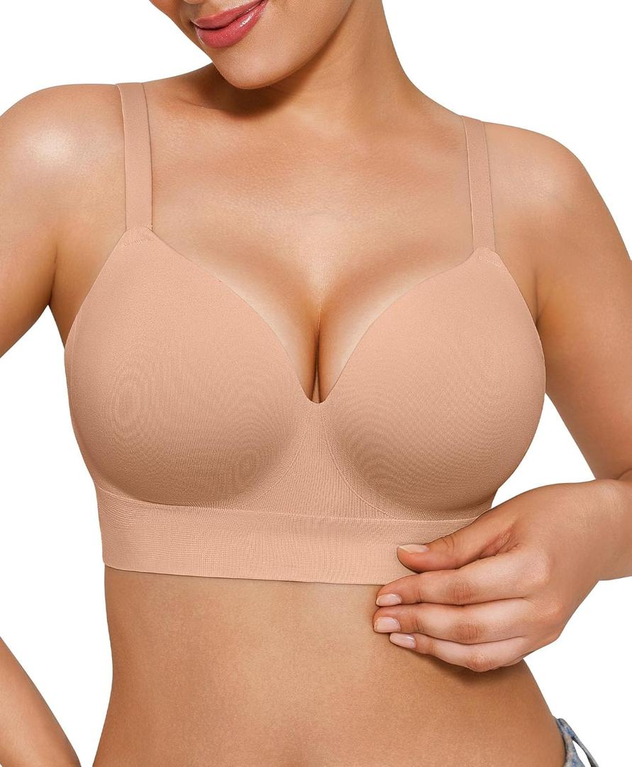 Popilush Bras for Women No Underwire Supportive Push Up Bralettes Wireless Full Coverage Plus Size T-Shirt Bra, Small plus