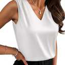 Zeagoo Women's Silk Satin Camisole Tank Tops V Neck Pleated Dressy Casual Sleeveless Blouses Summer Business Work Shirts, Medium