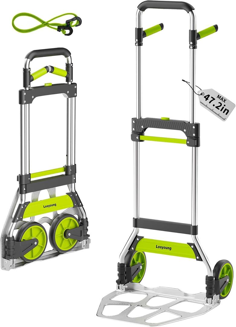 Folding Hand Truck and Dolly,309 lb Capacity Aluminum Portable Cart with Telescoping Handle and PP+EVA Wheels