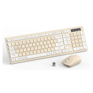 Wireless Keyboard and Mouse Combo, Full-Sized Wireless Keyboard and Adjustable DPI Mouse, 2.4GHz USB Receiver, Keyboard and Mouse for PC, Windows, Desktop, Laptop (Latte Color)