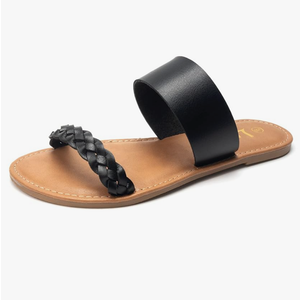 Women's Braided Slide Sandals Open Toe Two Band Slip On Flat Sandals Casual Summer Sandals, Size 7