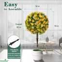 Fall Artificial Mum Topiary Ball with Spike Set of 2, Faux Boxwoods for Outdoor Planters, UV Resistant Artificial Outdoor Plants for Porch, Fake Bushes Round Shrub with Orange Yellow Mum