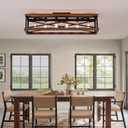 6-Light Large Rustic Farmhouse Wood Flush Mount Ceiling Light Fixture 39.4 inch Oak Wood and Metal Rectangular Track Semi Flush Mount Ceiling Light for Kitchen Living Room Bedroom Indoor, Black