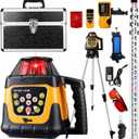 Red Rotary Laser Level 2000ft, 360 Degree Self Leveling Laser Level Kit with Receiver Remote Control and Surveying Tripod 16.4ft Staff, 5 Rotation Speeds& 4 Angles Adjustment,IP66 Waterproof.