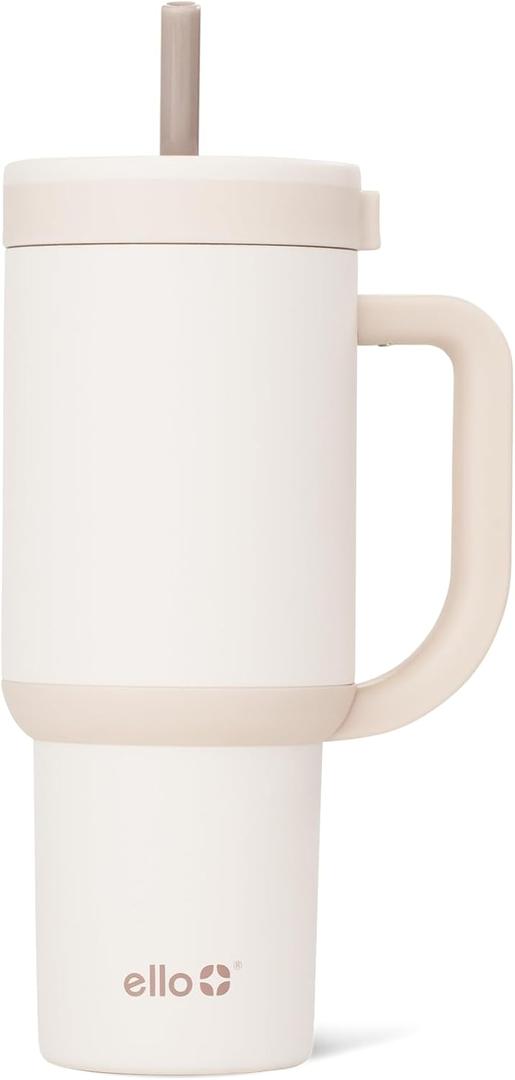 Ello Oasis 24 oz Tumbler with Handle & Retracting Straw | Reusable Insulated Stainless Steel Cup 100% Leakproof, Gifts for Teens Women Men | Keeps cold for 24 Hours, Cup Holder Friendly, Cream Tonal