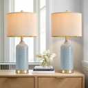 24.25" Modern Ceramic Blue Table Lamps Set of 2 for Living Room, Farmhouse, Bedside, Coastal Bedroom, Side & End Tables