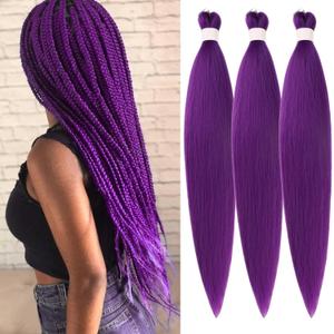 Purple Braiding Hair Pre stretched Purple Hypoallergenic Non Toxic Braiding Hair Extensions Synthetic Prestretched Knotless Ez Braid