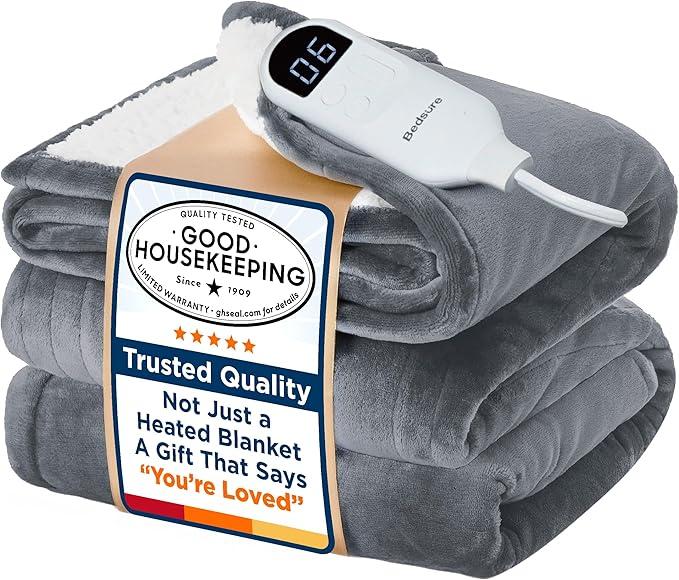 Bedsure Electric Blanket Twin - Soft Flannel Heated Blanket Twin Size, GentleSoft Fast Heating with 10 Time Settings & 6 Heat Settings, Warm Gift for Grandma (62x84 inches, Grey)