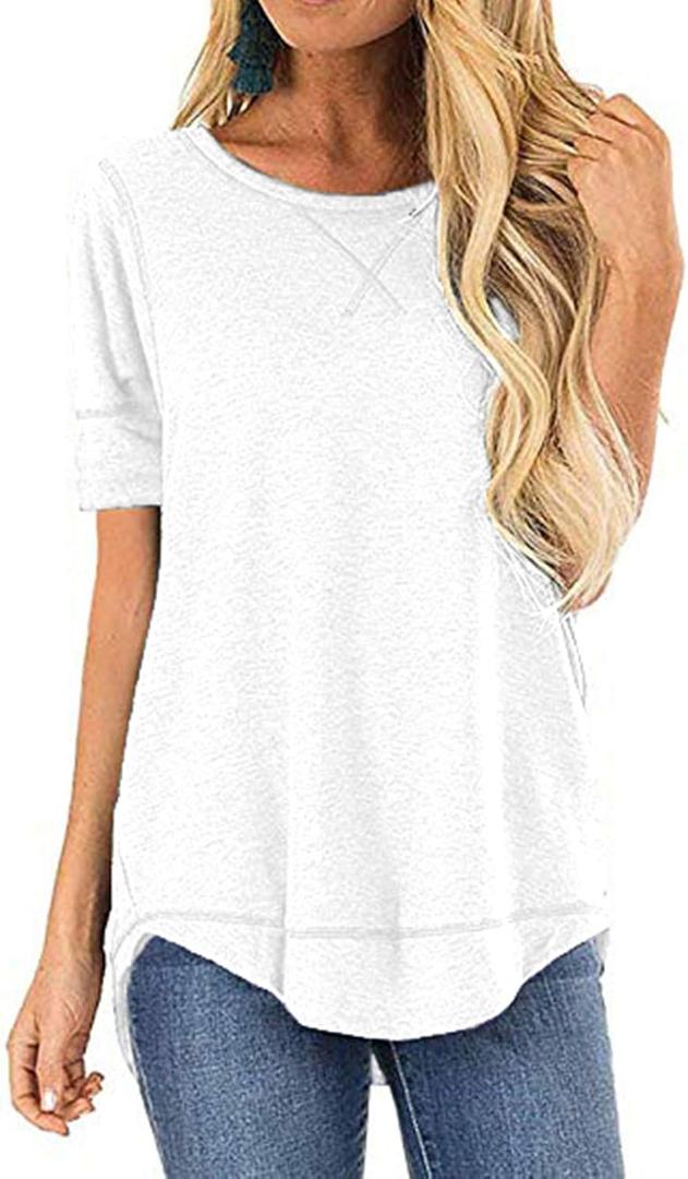 JomeDesign Summer Tops for Women Short Sleeve Side Split Casual Loose Tunic Top,  3X-Large, Crewneck White