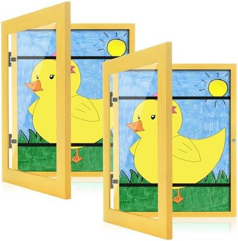 [2-Pack] Kids Art Frames, 8.5x11 Front Opening Kids Artwork Frames Changeable, Milk Yellow Artwork Display Storage Frame for Wall, Holds 50 Pcs, for 3D Picture, Crafts, Children Drawing, Hanging Art,