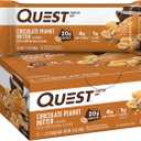 Quest Nutrition Chocolate Peanut Butter Bars, 20g Protein, 1g Sugar, 4g Net Carb, Gluten Free, Keto Friendly, 12 Count (EXP 05/29/26)