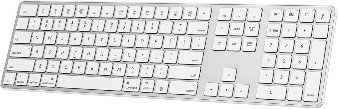 OMOTON Bluetooth Keyboard Compatible with Mac, with Numeric Keypad, Rechargeable Wireless Keyboard Compatible with MacBook Pro/Air, iMac, Mac mini/Pro Laptop and PC (Silver) (Three zone keyboard)