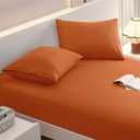 King Fitted Sheet with 2 Pillowcase Soft Microfiber Sheet Set 16" Deep Pocket Bed Sheets, Wrinkle Free and Easy Care Bottom Sheet for King Size Bed, Burnt Orange