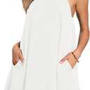 AUSELILY Womens Summer Dress Sleeveless Halter Neck Beach Dress Casual Sundresses with Pockets New White, M