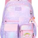 MCWTH School Backpack for Girls, Lightweight Waterproof Cute Rainbow School Bookbag for Teen Kids Students Elementary (Rainbow Purple) Large