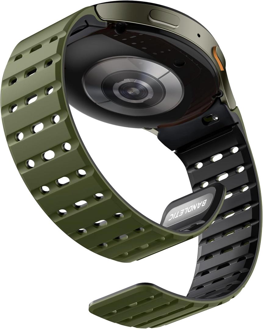 Bandletic Magnetic Silicone Band Compatible with Samsung Galaxy Watch 7 6 5 4 FE 40mm 44mm/for Galaxy Watch 6 4 Classic 43mm 47mm 42mm 46mm/Watch 5 Pro 45mm, 20mm No Gap Sport Strap for Men Women (Army Green/Black)