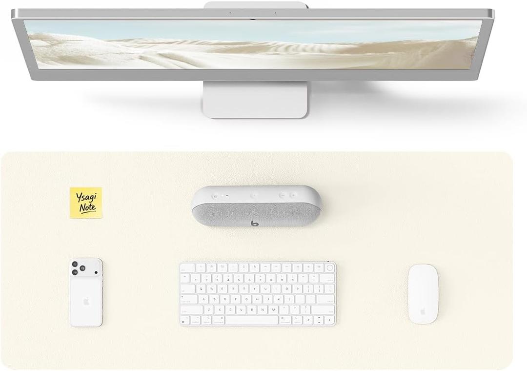 YSAGi Leather Desk Pad Protector, Office Desk Mat, Large Mouse Pad, Non-Slip PU Leather Desk Blotter, Laptop Desk Pad, Waterproof Desk Writing Pad for Office and Home (Cream, 23.6" x 13.8"