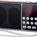 PRUNUS J-189 Bluetooth AM FM Radio, Small Portable Radio - Dual Speaker Heavy Bass, LED Flashlight, Pocket Size, TF Card USB AUX MP3 Player, Rechargeable Battery Operated Small Radios(Red)