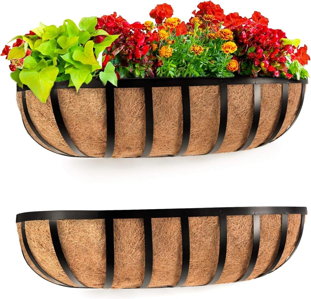 Railing Planter Window Box Deck Balcony Rail Planter 24 Inch for Porch Fence Patio Outdoor 2 Pack