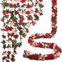 Miracliy 5 Pack 47 FT Fake Rose Vine Flowers Plants Artificial Flower Hanging Rose Ivy Home Hotel Office Wedding Party Garden Craft Art Dco (Dark Red)