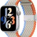 Bandiction Compatible with Apple Watch Bands 44mm 40mm 38mm 42mm 41mm 45mm 46mm 49mm, iWatch Bands Women Men, Stretchy Braided Solo Loop Elastic Sport Band for iWatch Ultra SE Series 11/10/9/8/7/6/5/4 (Cream)