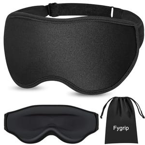 Fygrip 3D Eye Mask Sleep Mask for Men & Women, 100% Pressure-Free & Light Block-Out Eye Mask for Sleep with Easy Adjustable Strap, Night Eye Cover for Travel, Black