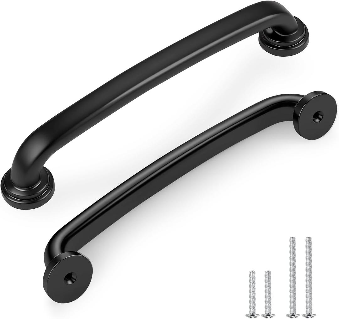 5 Inch Hole Centers Black Solid Zinc Alloy Cabinet Handles (6 Pack) - Vintage Kitchen Drawer Pulls & Dresser Pulls, Durable Cabinet Hardware