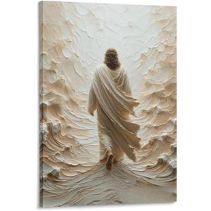 Jesus Walking on Water Faith Belief Christian Wall Art Picture Painting Poster Canvas Print Posters Artworks Bedroom Living Room Decor 16x24inch(40x60cm) (Frame-style)