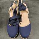 Ermonn Womens Espadrilles Wedge Sandals Platform Closed Toe Ankle Strap Lace Up Summer Shoes (Navy, M) Size: 7