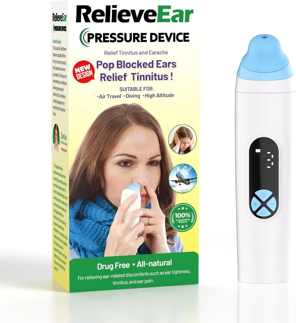 Eustachian Ear Pressure Balancer, Tinnitus Relief for Ringing Ears | Air, Dive and Altitude Use | Safe Ear Relief | White