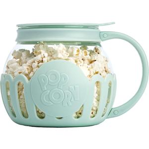 Ecolution Patented Micro-Pop Microwave Popcorn Popper with Temperature Safe Glass, 3-in-1 Lid Measures Kernels and Melts Butter, Made Without BPA, Dishwasher Safe, 1.5-Quart, Aqua