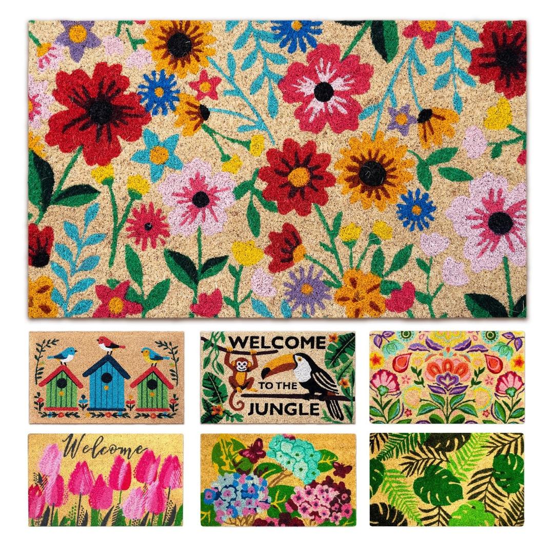 LUA VIKA Coir Door mats Outdoor - Botanic - Welcome mats for Front Door - Coir Doormat Outdoor Entrance - 16''x27.5''