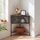 VECELO 3 Tier Corner Shelf,Corner Table with Mesh Door and Open-Shelf,Corner Cabinet Stand,Metal Frame Organizer Display Storage Shelves for Bedroom,Living Room,Kitchen,Bathroom