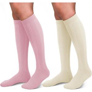 30-40mmHg Medical Graduated Compression Socks for Women&Men Circulation-Compression Stockings-Knee High Socks for Support,Hiking,Running (Large-X-Large, 3-2 Pack Pink, Beige)