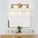 Indoi 3-Light Bathroom Light Fixtures, Brushed Gold Modern Vanity Lights Over Mirror with Clear Glass Globe Shade, Bathroom Wall Sconces for Mirror Kitchen Living Room Hallway Cabinet Bedroom Porch