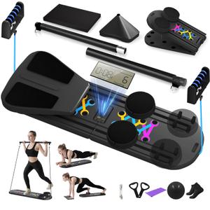 Pilates Board, Foldable Pilates Reformer Set for Home Workout with Timer, Multifunctional Portable Reformer Pilates Machine at Home Pilates Equipment for Fitness, Exercise, Abs, Core Training (Black)