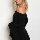 Black Bell Sleeve Off Shoulder Romper
 M