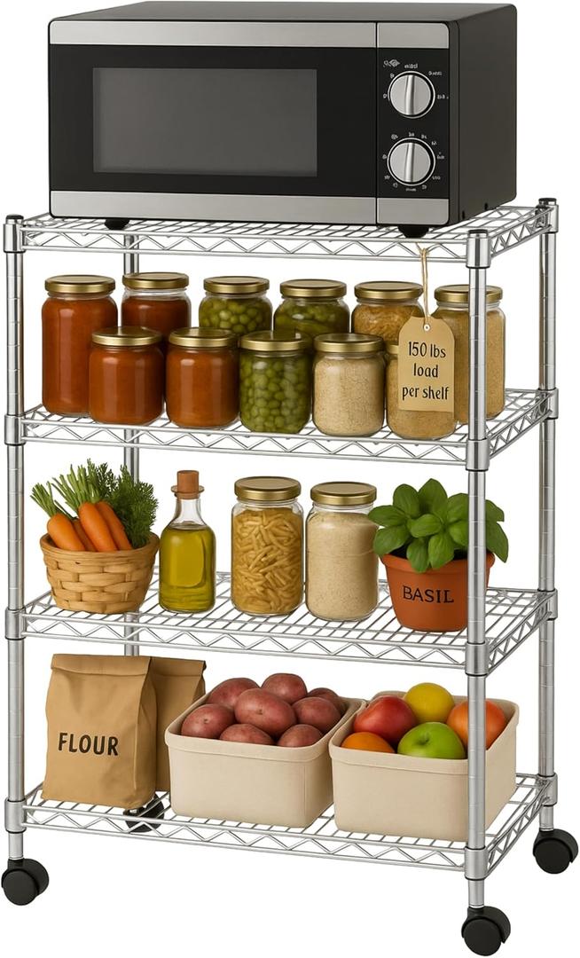 Heavy Duty 4 Tier Wire Shelving Unit Storage Rack, Metal Shelves Utility Organizers, Organization Units for Products, Plant, Pantry, Garage, Laundry Durable Shelf Stand, Chrome, 14"W x 30"L X 48"H