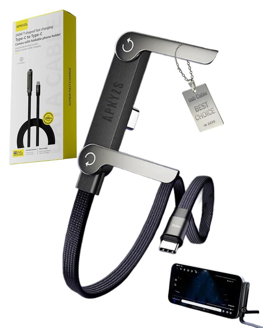 240w Stand Data Cable Invisible Holder Flat Charger 2 in 1 USB-C Charge Case Charging Sideways Standing Mount Side Horizontal Foldable Fast 90 Degree Multiple Braided Cables(240w/C-C)