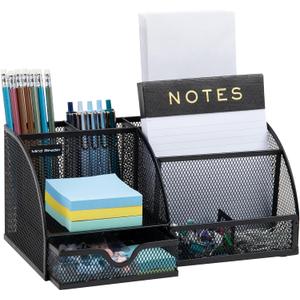 Mind Reader Desktop Organizer, File Storage, Accessory Storage, Workspace, Office, Metal Mesh, 11" L x 5.5" W x 5.25" H, Black