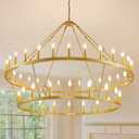 57" Gold Chandelier, 2 Tier 48-Light Farmhouse Wagon Wheel Chandelier, Industrial Foyer Lighting Fixtures, Large Entryway Chandeliers for High Ceilings, Modern Chandelier for Living Room, Staircase