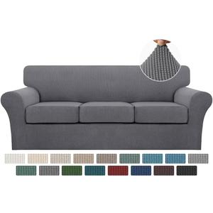 Turquoize 4 Piece Sofa Covers for 3 Cushion Couch Sofa Slipcover Soft Couch Cover for Dogs-Washable Sofa Furniture Covers with 3 Individual Cushion Covers, Jacquard Fabric (3 Cushion Sofa, Gray)37"D x 88"W x 41"H