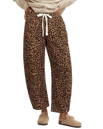 GRAPENT Barrel Jeans Women High Waisted Women Jeans High Waisted Brown Drawstring Pants Barrel Pants Baggy Leg Brown Cheetah Size Medium US 8 to 10, M