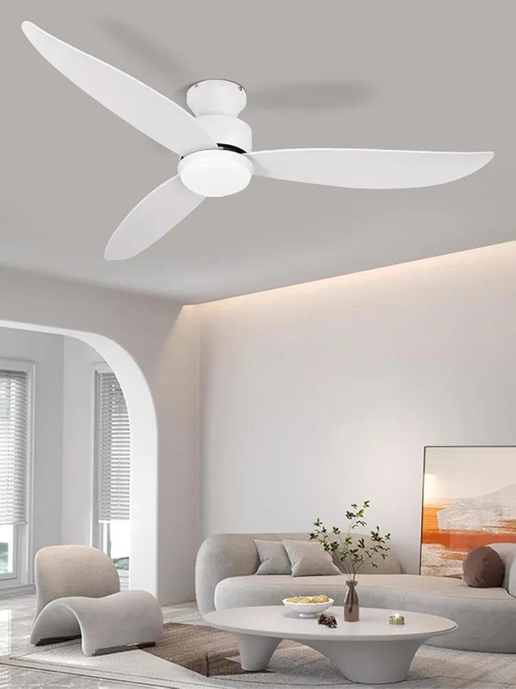 Low Profile Ceiling Fan, 52" Flush Mount Ceiling Fan with Light and Remote, White Ceiling Fan with 3 Blades,3 Color Lights, 6 Speeds, Queit DC Motor, for Bedroom/Living Room/Indoor, White Fan