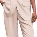 PRETTYGARDEN Womens 2 Piece Blazer Suits V Neck Sleeveless Vest Wide Leg Pants Sets Summer Matching Outfits (Beige, Small)